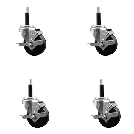 Service Caster 3-1/2'' Phenolic Swivel 3/4'' Expanding Stem Caster Set with Brake, 4PK SCC-EX20S3514-PHR-TLB-34-4